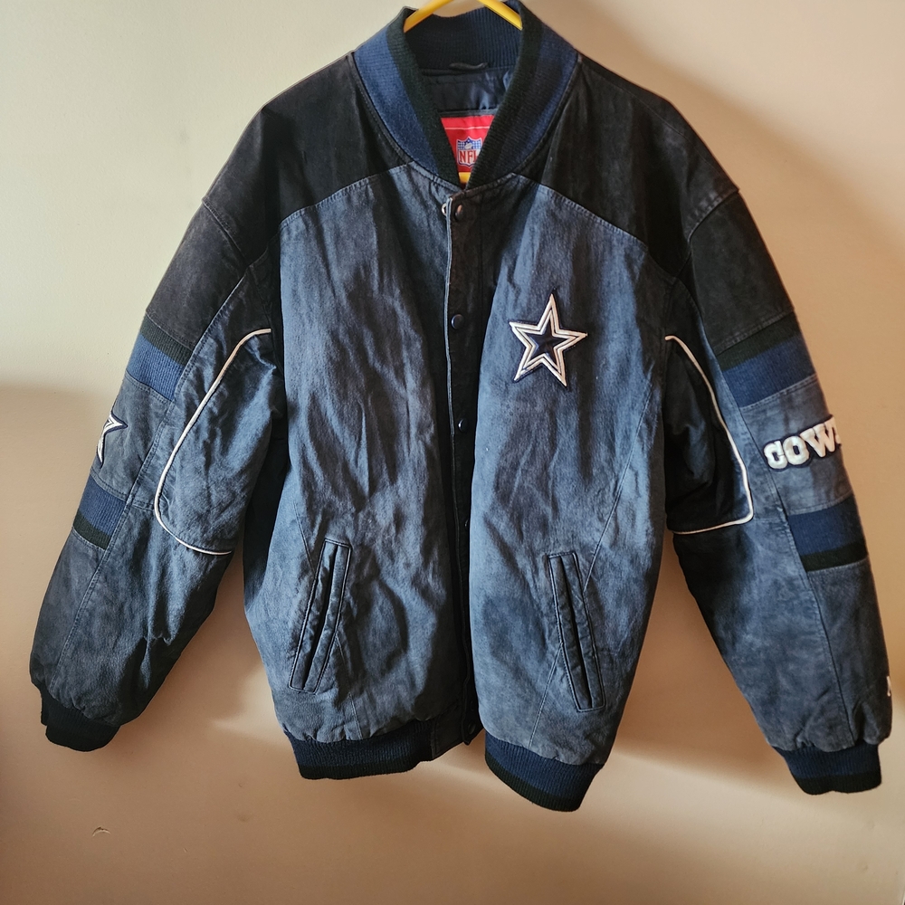 RARE Vintage Dallas Cowboys Men’s Suede Leather Bomber Jacket Size L Coat NFL